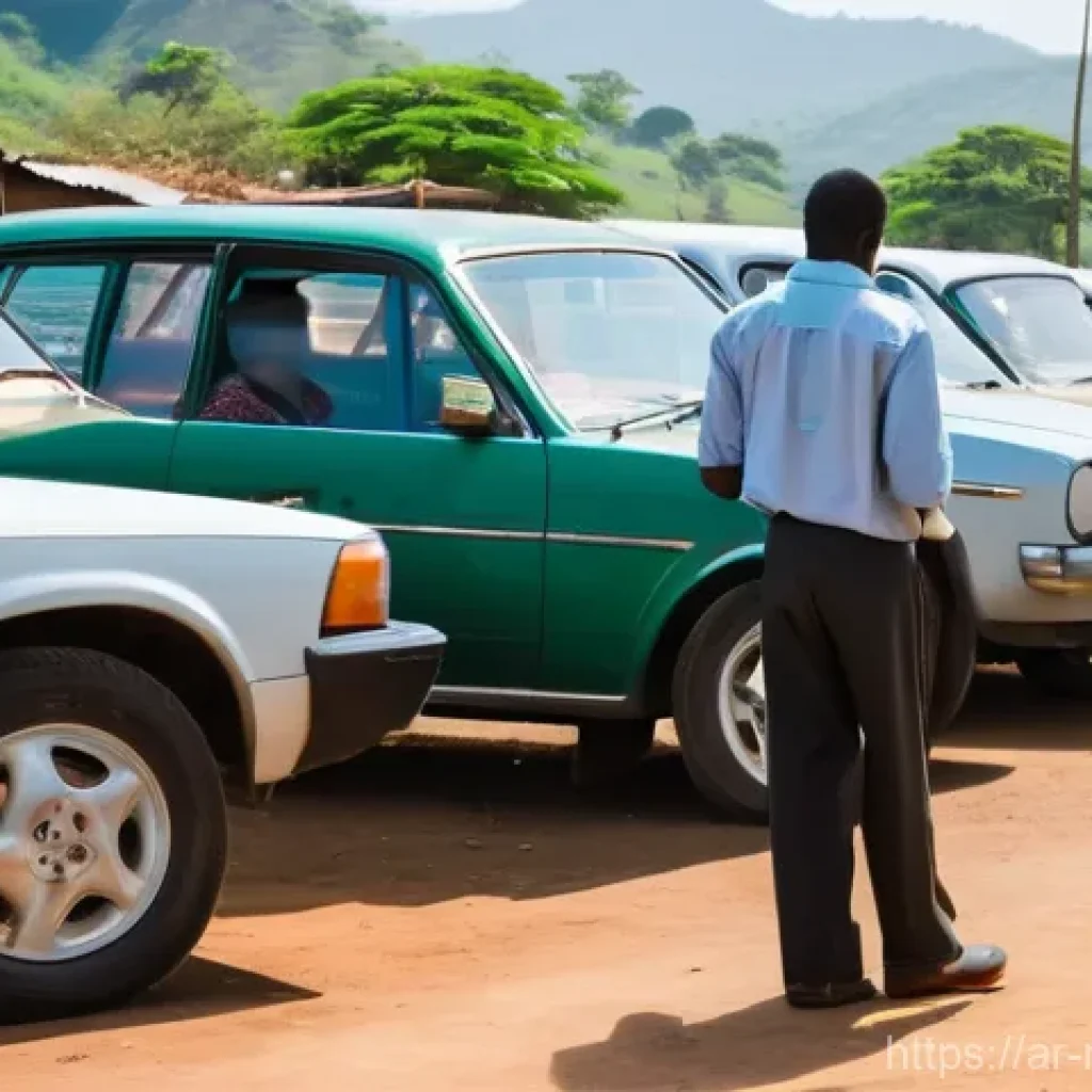 말라위에서 중고차 시장 및 가격 비교 - **Prompt:** A vibrant, sun-drenched scene at a bustling used car dealership in a Malawian town. Dive...