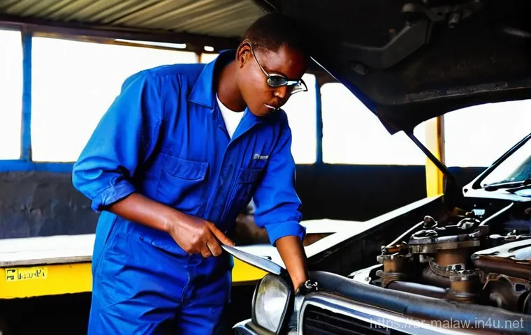 말라위에서 중고차 시장 및 가격 비교 - **Prompt:** A vibrant, sun-drenched scene at a bustling used car dealership in a Malawian town. Dive...