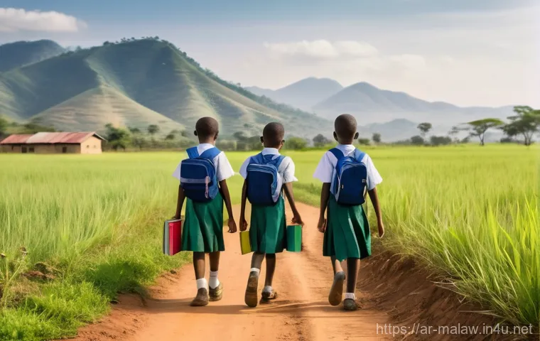 말라위에서 촬영한 다큐멘터리 및 영화 - **"A vibrant and hopeful scene depicting young Malawian children, aged 8-12, walking to a rural scho...