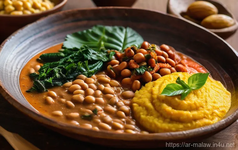 말라위에서의 채식주의자 식사 옵션 - **Vibrant Malawian Vegan Feast:**
A beautifully arranged, close-up shot of an authentic Malawian...