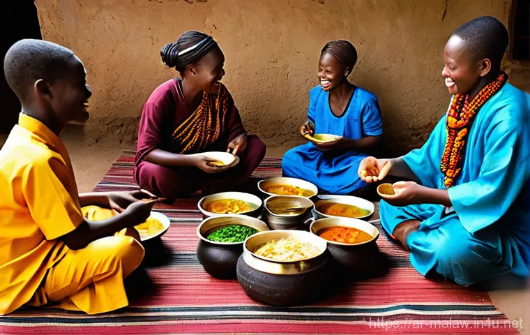 말라위에서의 채식주의자 식사 옵션 - **Bustling Malawian Local Market:**
An expansive, dynamic view of a lively open-air Malawian mar... 말라위에서의 채식주의자 식사 옵션 - **Bustling Malawian Local Market:**
An expansive, dynamic view of a lively open-air Malawian mar...