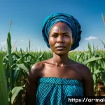 말라위와 IMF 세계은행 관계 - A vibrant, wide-angle shot of a Malawian woman, mid-30s, with a determined yet hopeful expression, s...